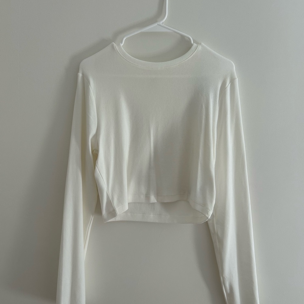 GAP White Fitted Crop Long Sleeve Tee